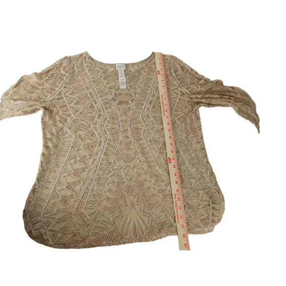 Chicos Womens Blouse Brown Cold Shoulder Sleeve Round Neck Pullover 2 - Picture 7 of 12
